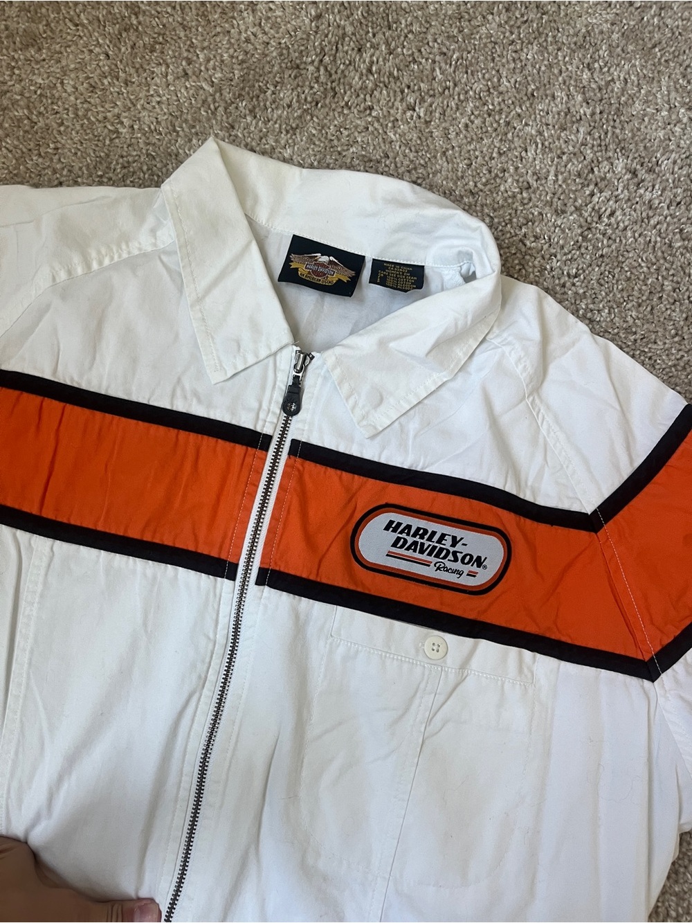 Harley-Davidson White & Orange Racing Stripe Zip Jacket